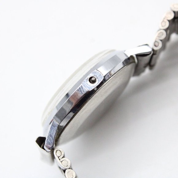 VIntage TIMEX Watch Mens Silver Tone Stainless Steel Self-Wind Date Beige Dial - Picture 10 of 10